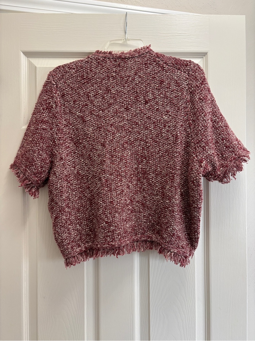 J.Crew Marled Knit Fringe Cardigan Sweater XL Burgundy Button Front - Picture 4 of 7
